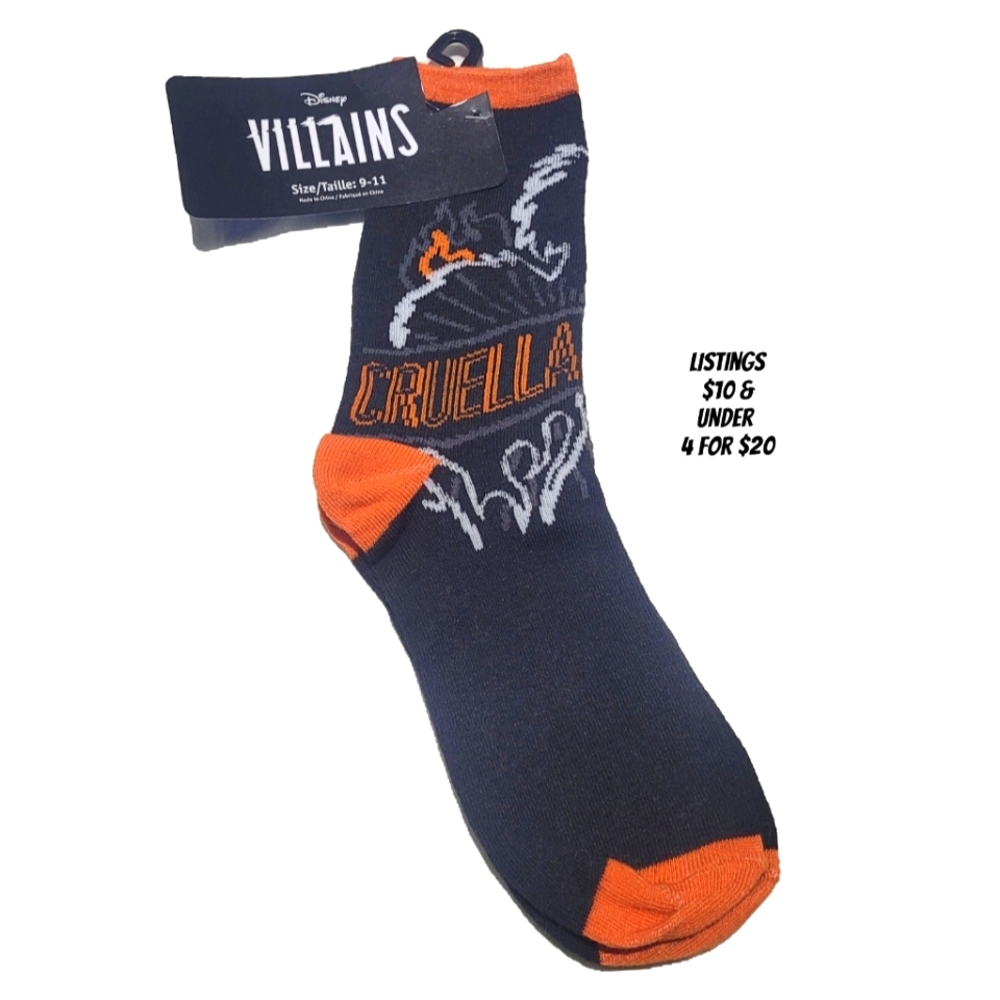 Disney Villains Cruella De Vil Crew Socks Graphic Print 101 Dalmatians Movie Fun